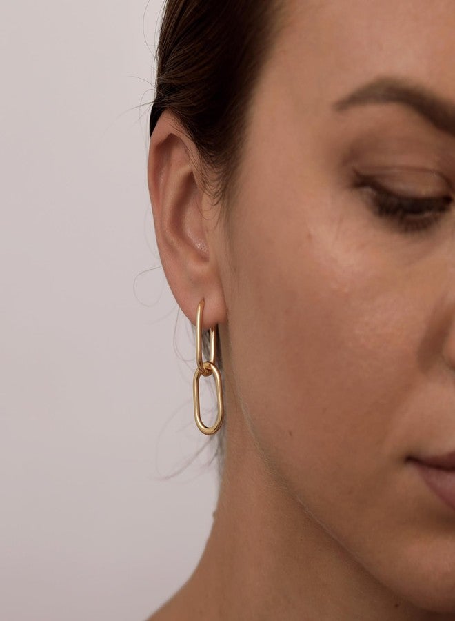 Kyerlyn Gold Earrings for Women Trendy, Dainty 14K Gold Plated Paperclip Square Chain Link Dangle Hoop Earrings Chunky Huggie Hoop Earrings Studs Hypoallergenic Simple Jewelry Gifts - Image 2